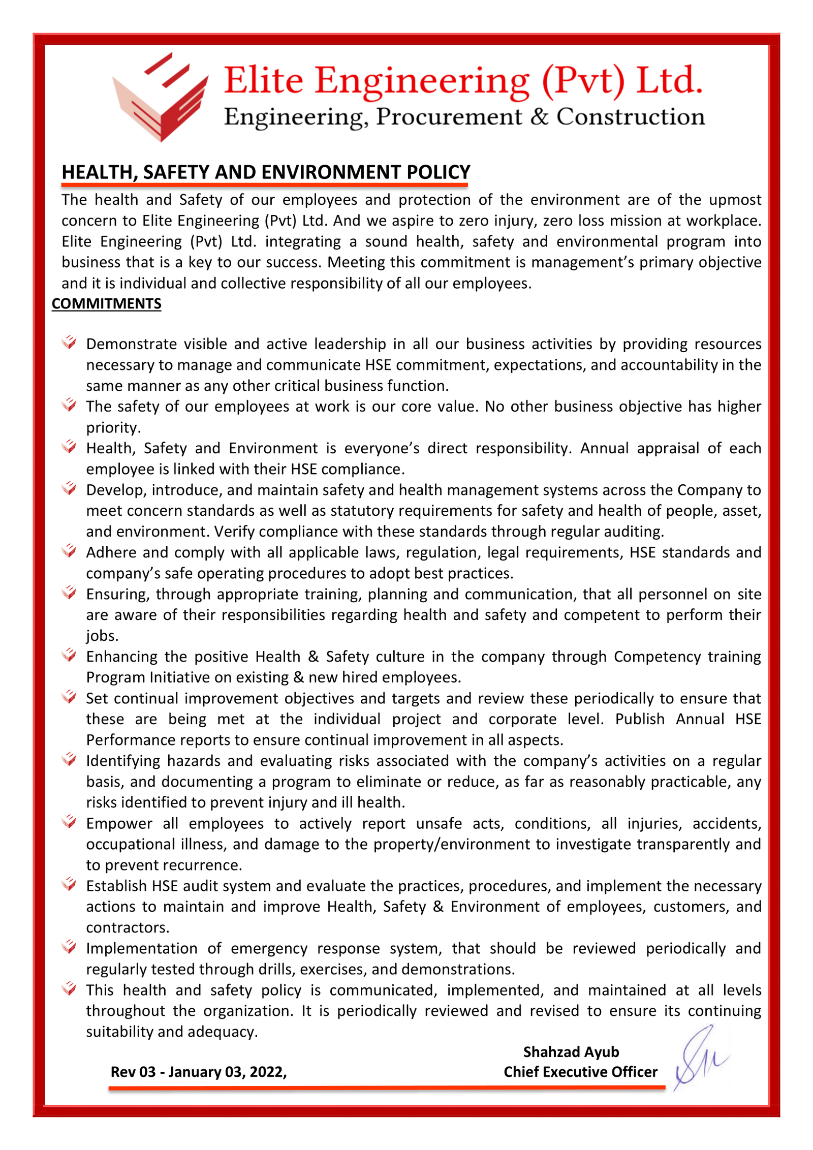Engineering Policy Document Example Downloads - Elite Engineering Private Limited